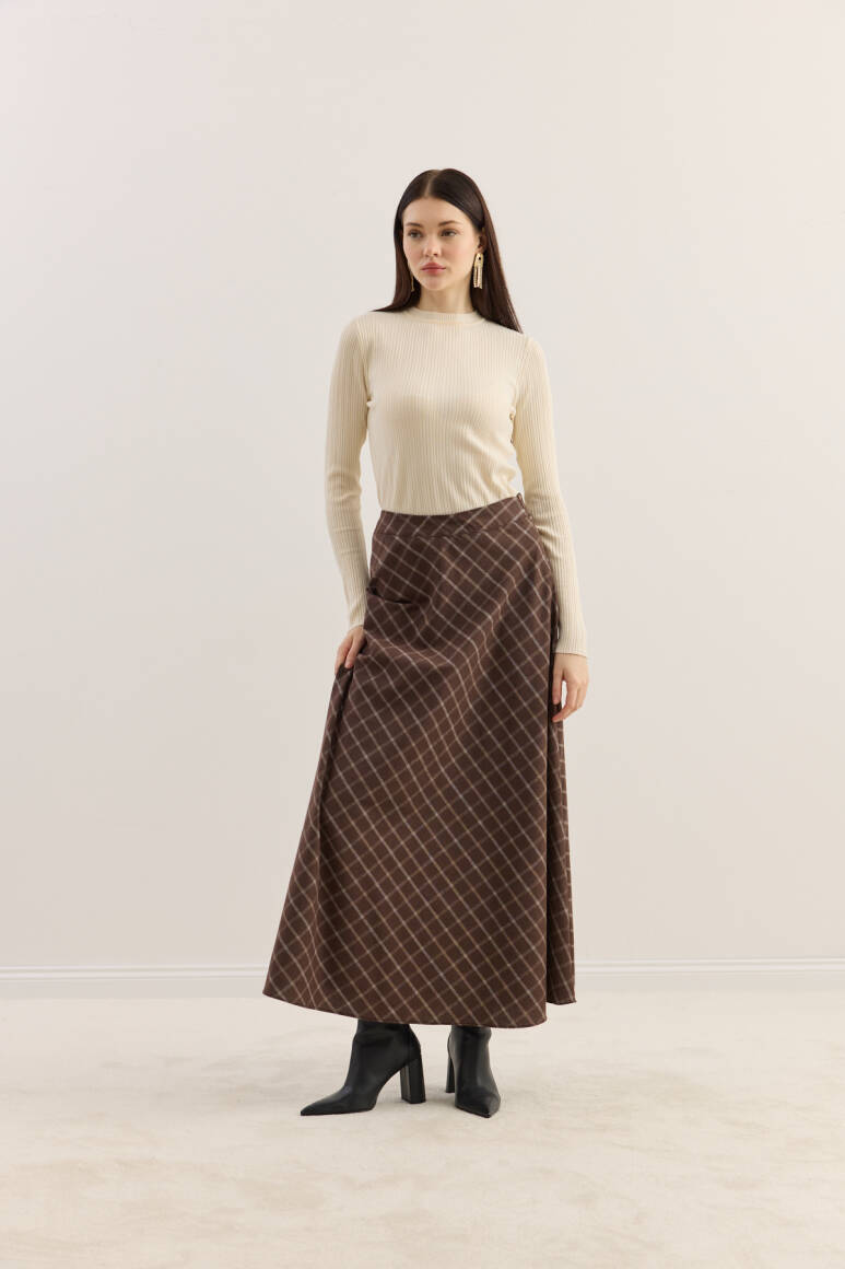 Ekose Kloş Etek Acı Kahve - 3