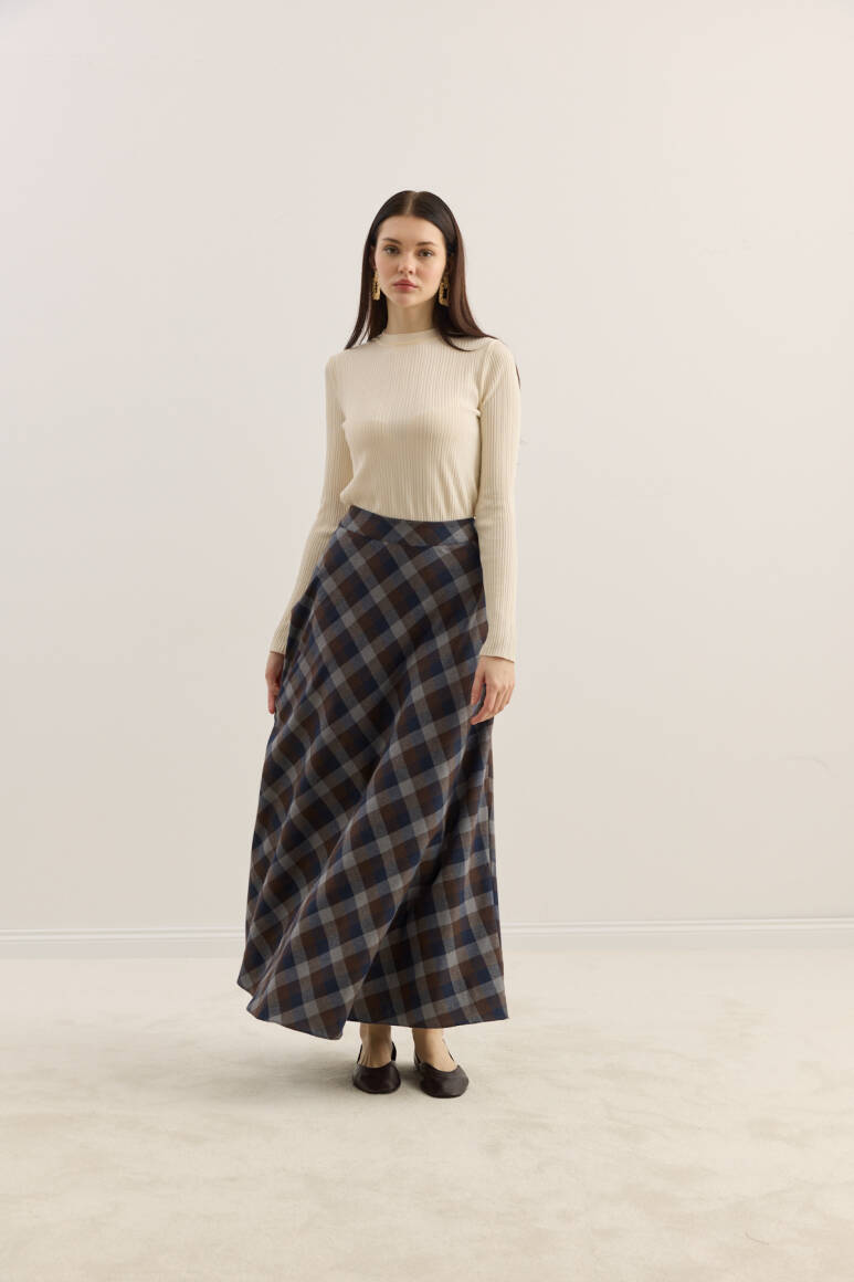 Ekose Kloş Etek Gri - 3