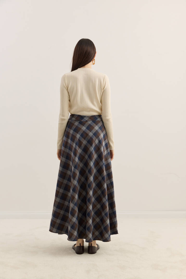 Ekose Kloş Etek Gri - 5