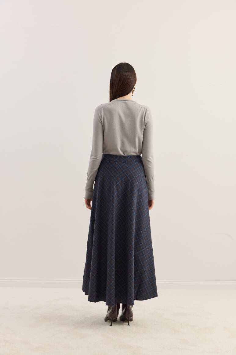 Ekose Kloş Etek Lacivert - 6