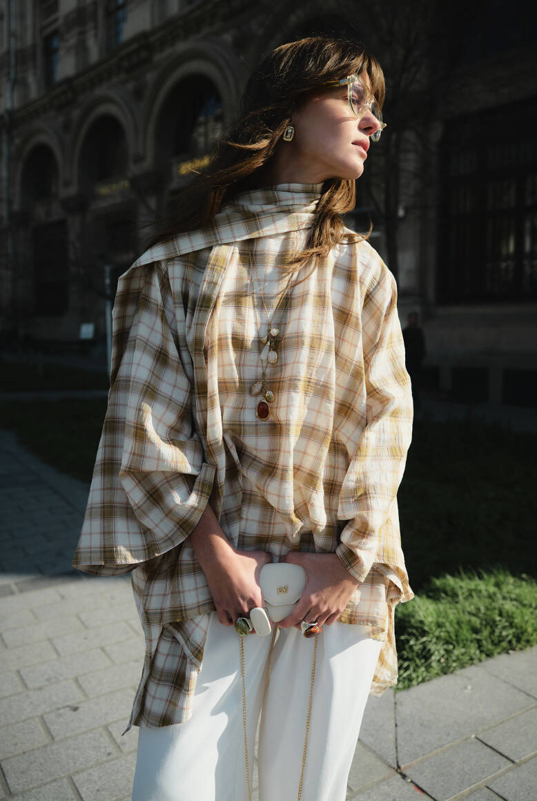 Ekose Pelerin Bluz Hardal - 4