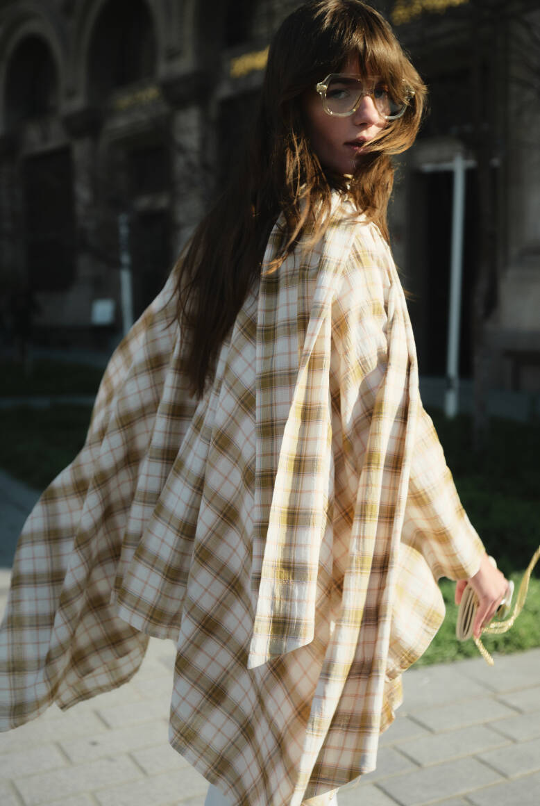 Ekose Pelerin Bluz Hardal - 7