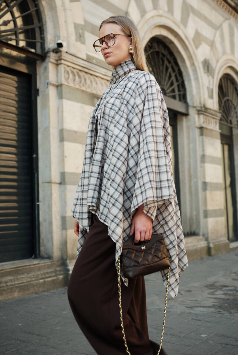 Ekose Pelerin Bluz Taş - 2