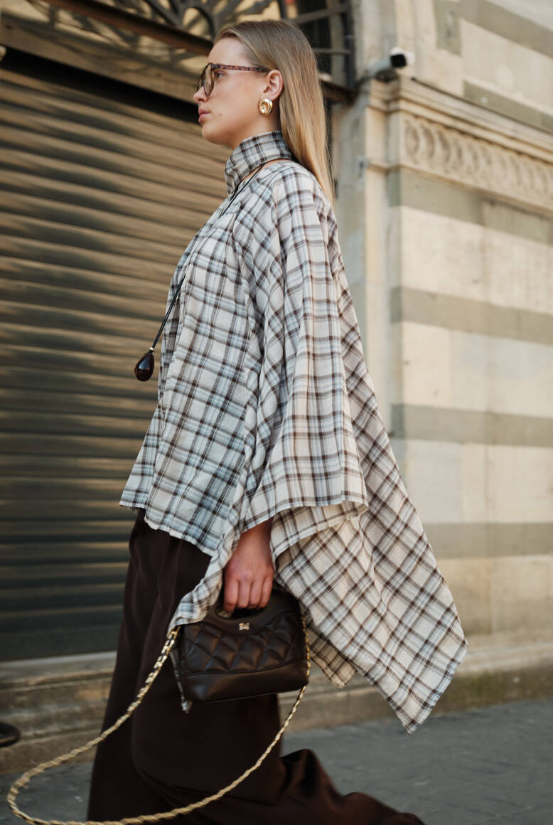 Ekose Pelerin Bluz Taş - 6