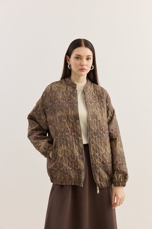 Etnik Desen Kapitone Bomber Mont Acı Kahve - EMNORA (1)