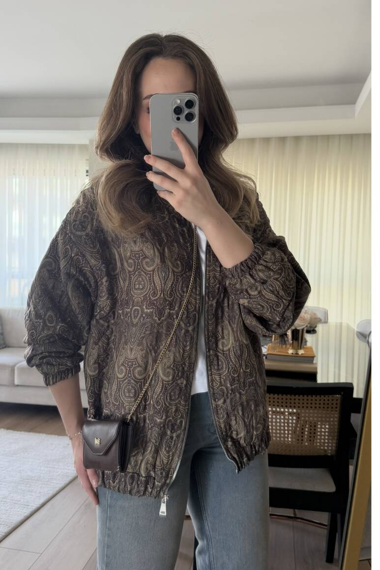 Etnik Desen Kapitone Bomber Mont Acı Kahve - 10