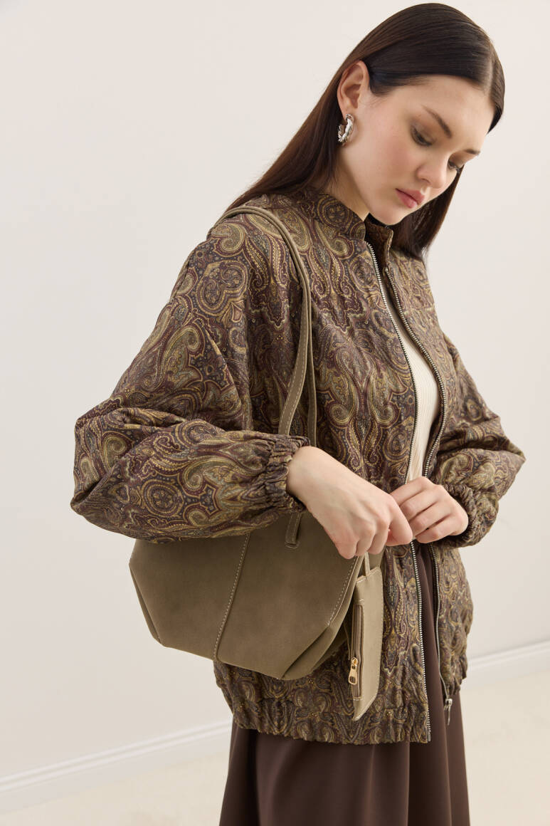 Etnik Desen Kapitone Bomber Mont Acı Kahve - 5