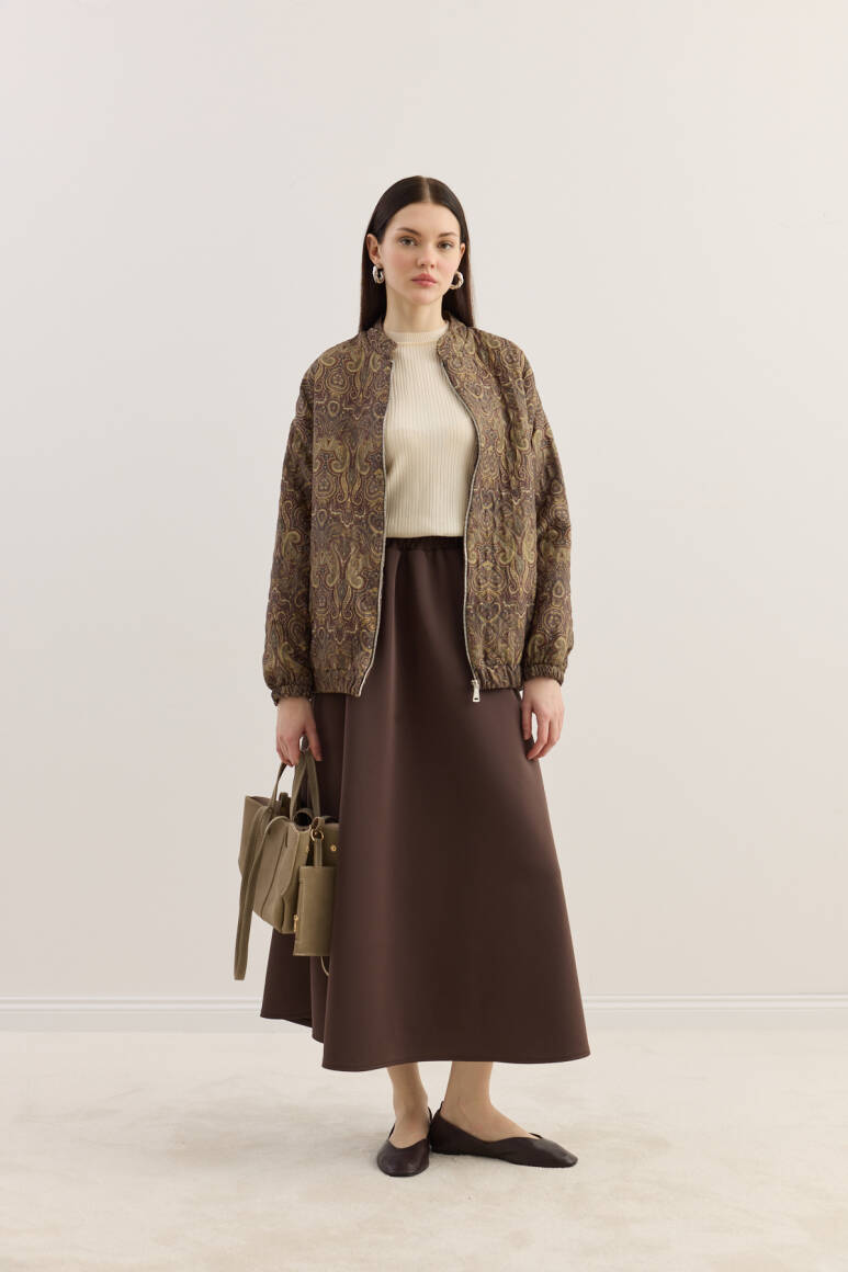 Etnik Desen Kapitone Bomber Mont Acı Kahve - 1