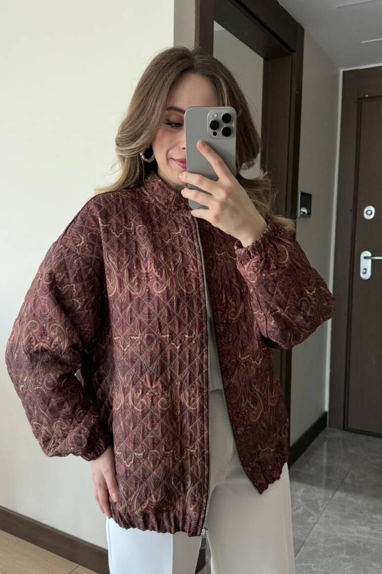 Etnik Desen Kapitone Bomber Mont Bordo - 9