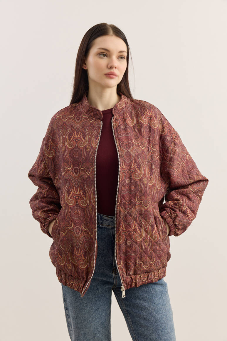 Etnik Desen Kapitone Bomber Mont Bordo - EMNORA