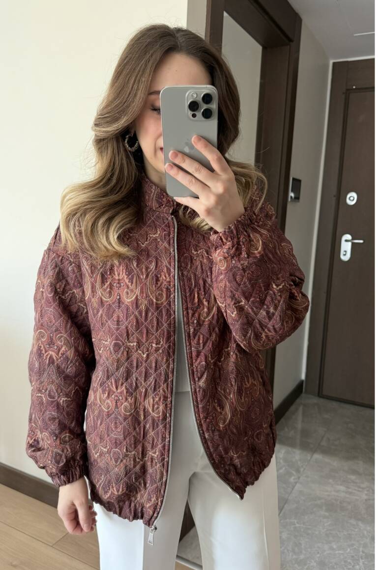 Etnik Desen Kapitone Bomber Mont Bordo - 10