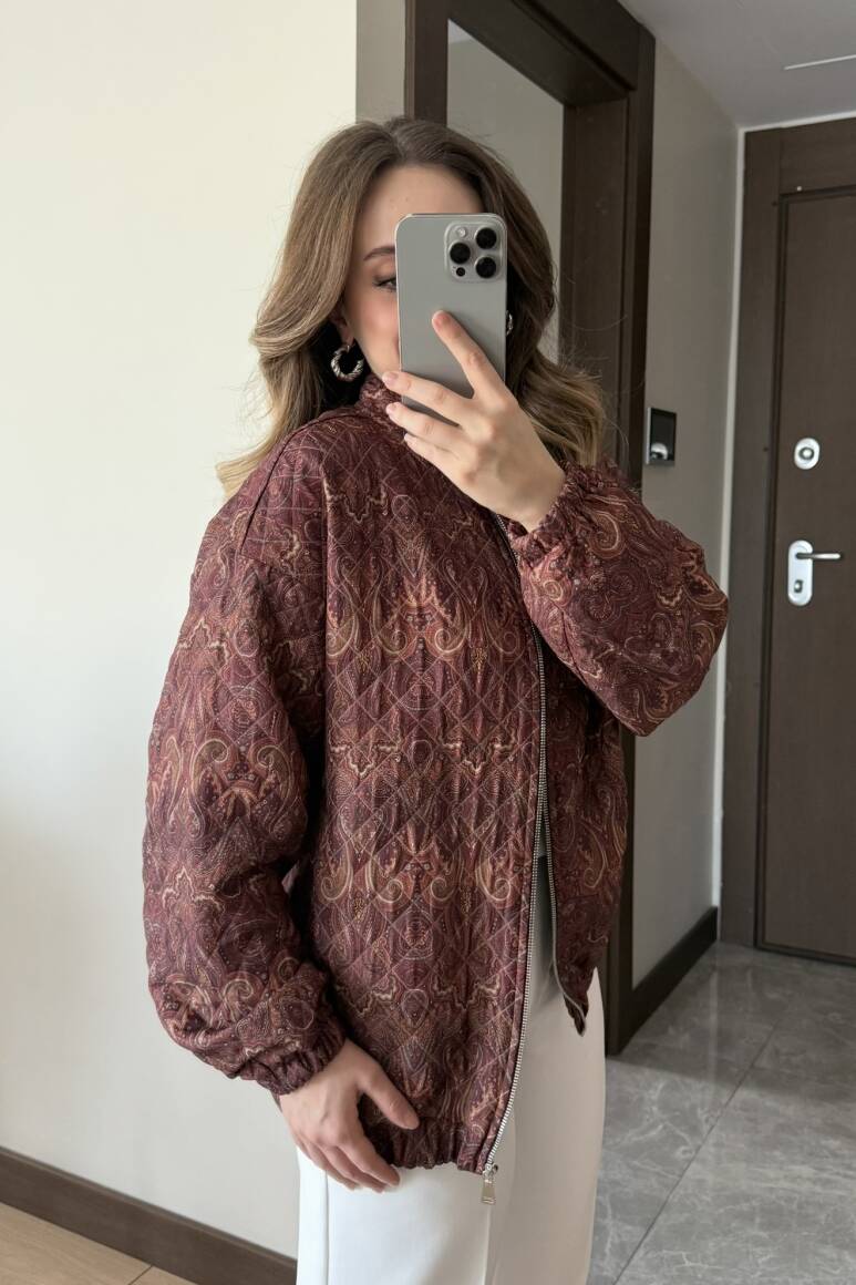 Etnik Desen Kapitone Bomber Mont Bordo - 11