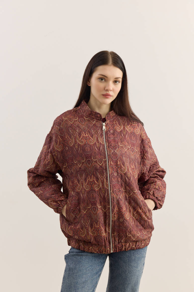 Etnik Desen Kapitone Bomber Mont Bordo - 5