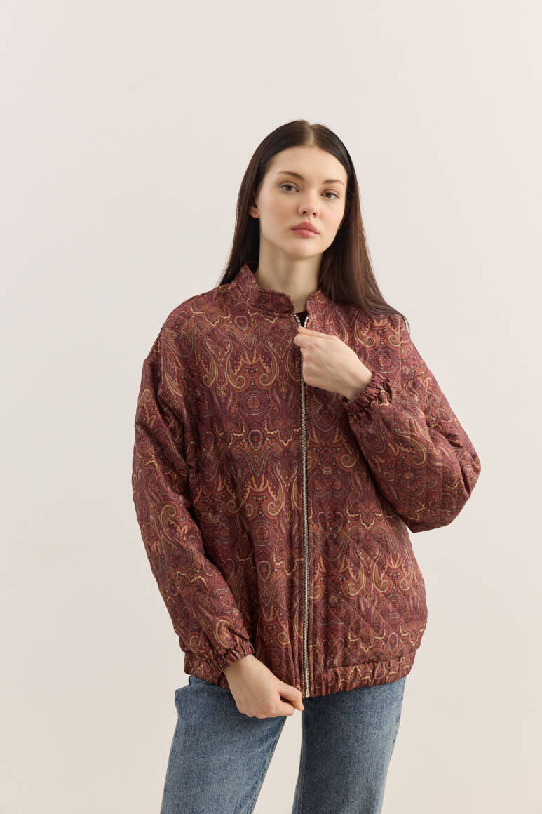 Etnik Desen Kapitone Bomber Mont Bordo - 8