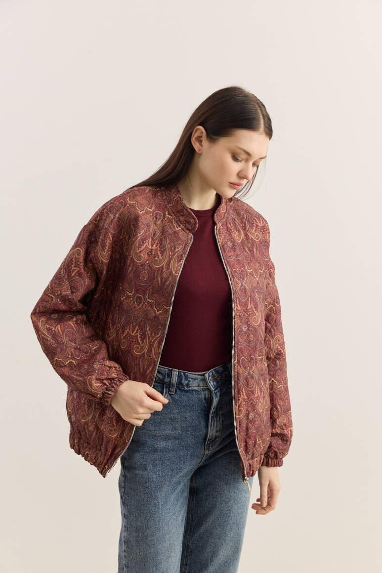 Etnik Desen Kapitone Bomber Mont Bordo - 4