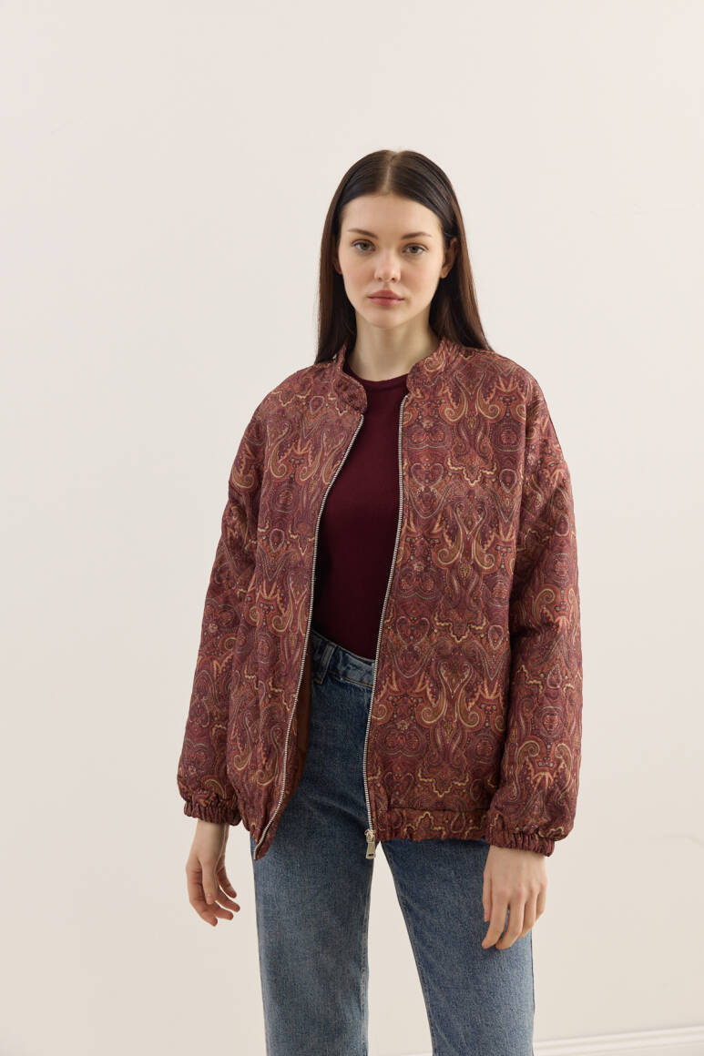 Etnik Desen Kapitone Bomber Mont Bordo - 2