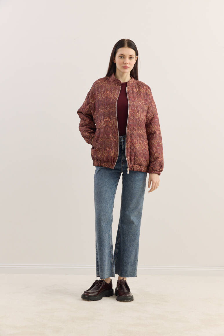 Etnik Desen Kapitone Bomber Mont Bordo - 3