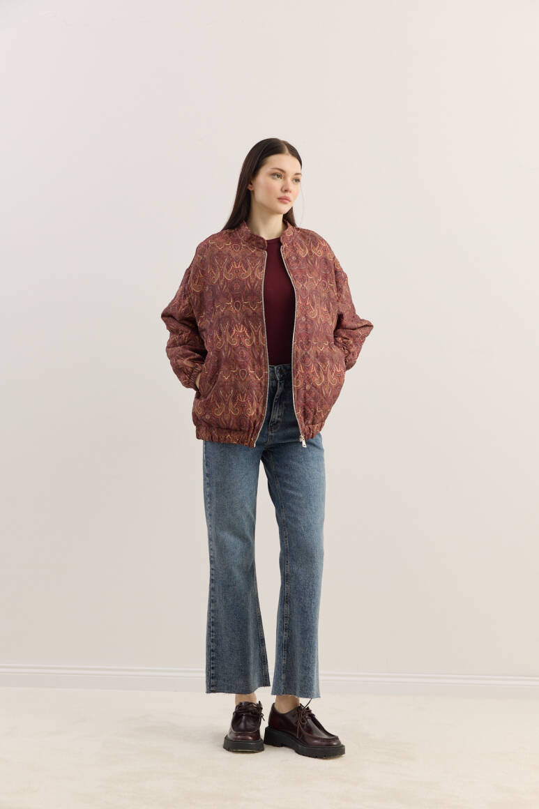 Etnik Desen Kapitone Bomber Mont Bordo - 6