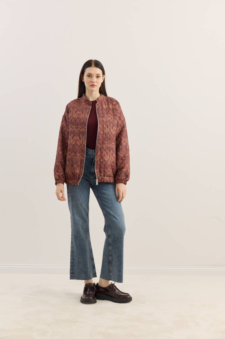 Etnik Desen Kapitone Bomber Mont Bordo - 7