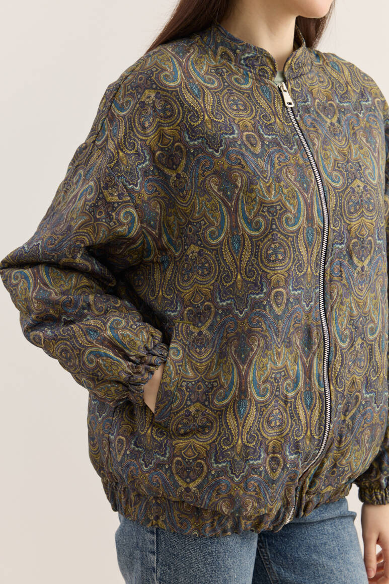 Etnik Desen Kapitone Bomber Mont Lacivert - 5