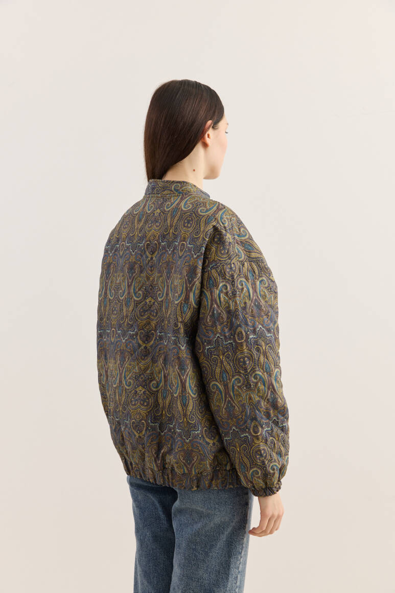 Etnik Desen Kapitone Bomber Mont Lacivert - 6