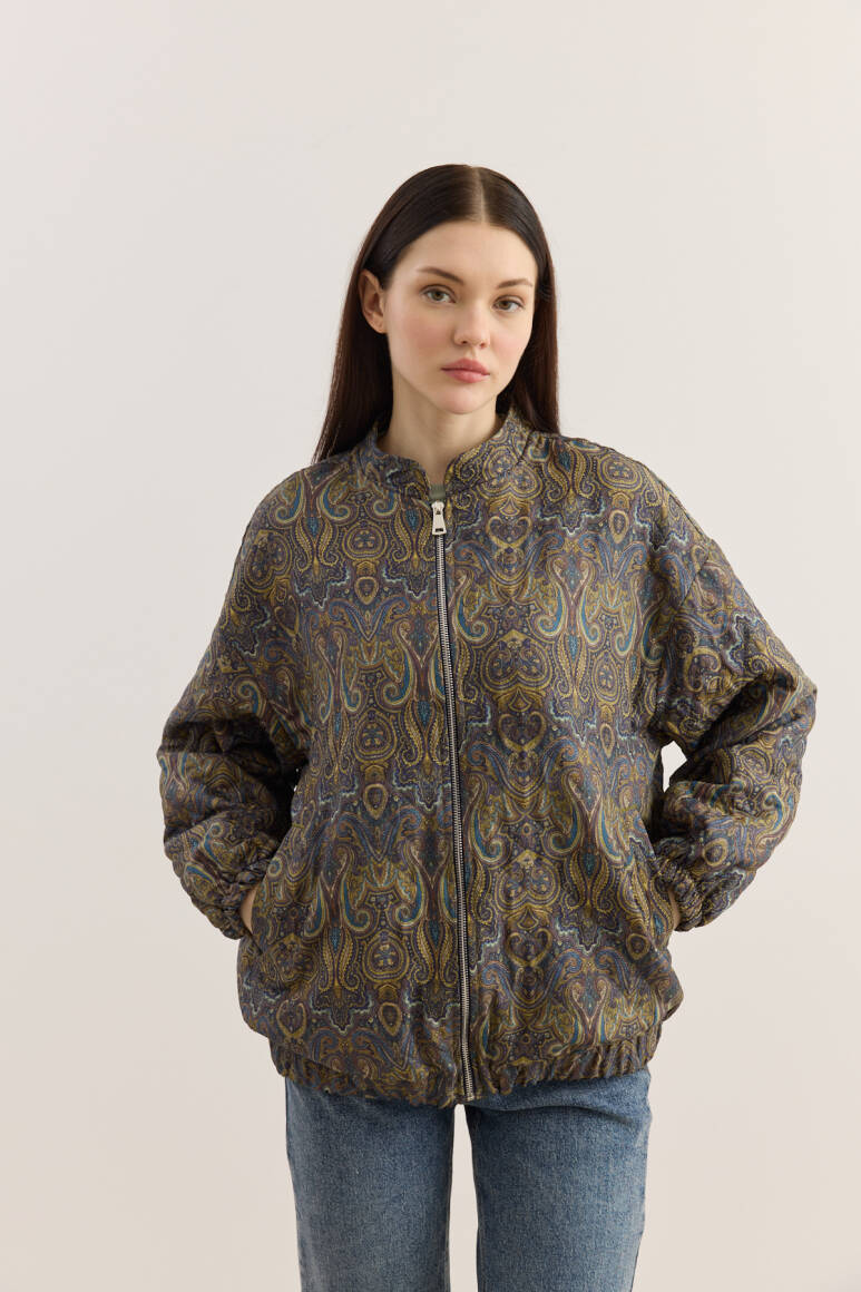 Etnik Desen Kapitone Bomber Mont Lacivert - 3