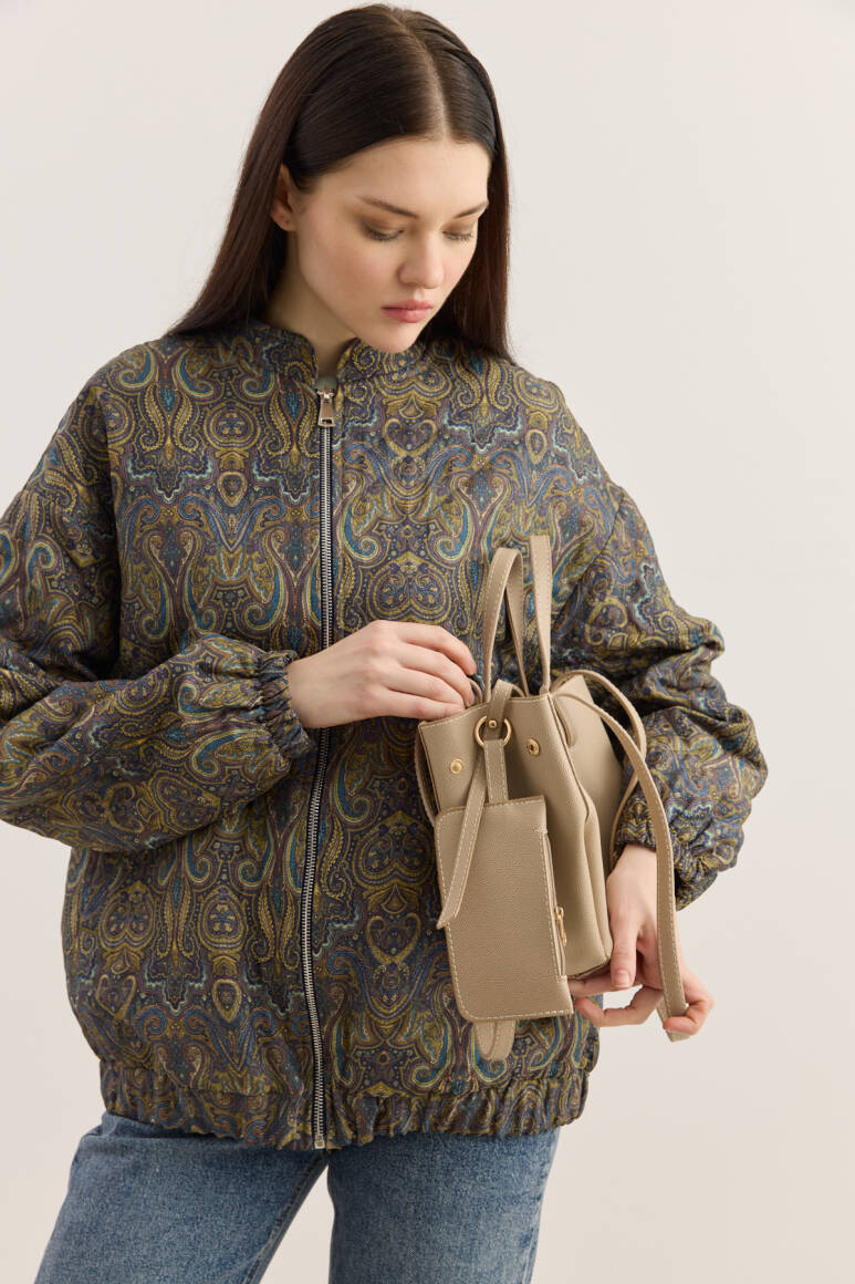 Etnik Desen Kapitone Bomber Mont Lacivert - 2