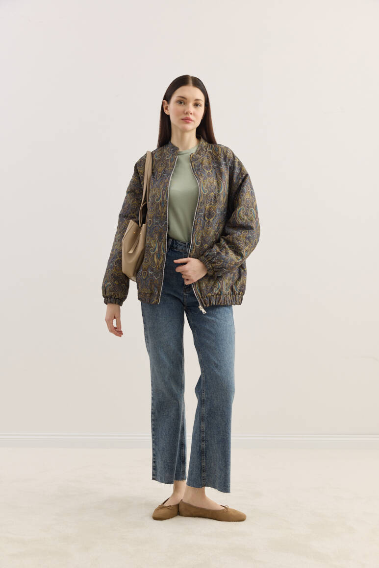 Etnik Desen Kapitone Bomber Mont Lacivert - 4