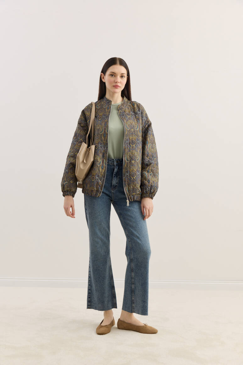 Etnik Desen Kapitone Bomber Mont Lacivert - 1