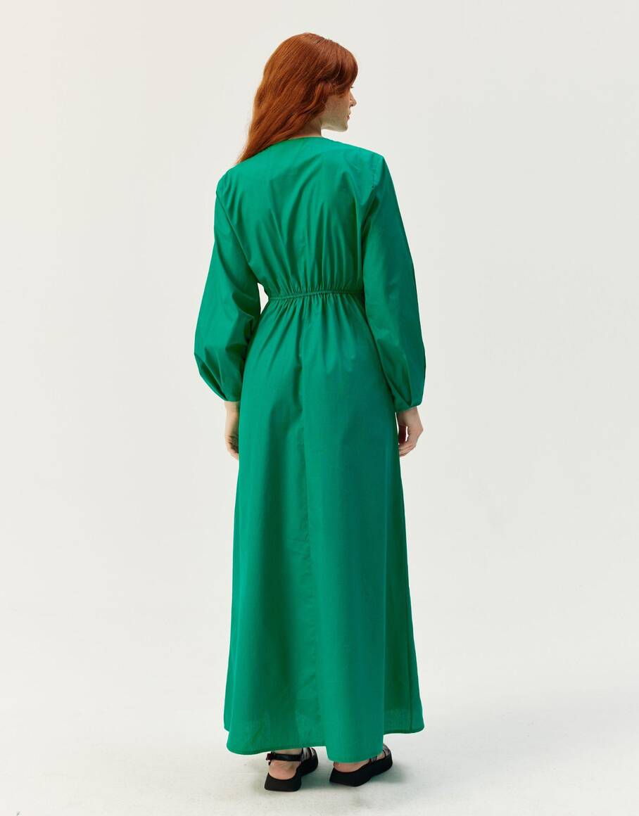 Fermuarlı Poplin Elbise Yeşil - 4