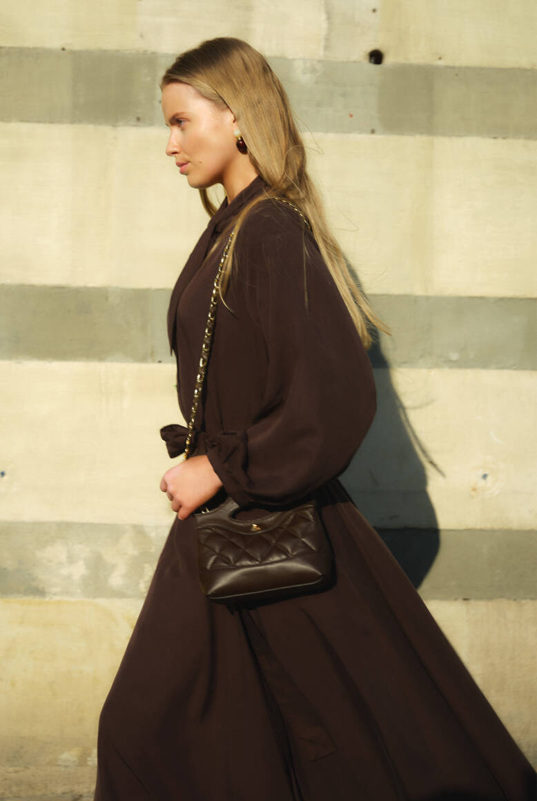 Fular Yaka Elbise Acı Kahve - 6