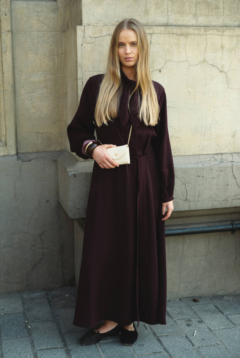 Fular Yaka Elbise Burgonya - 1