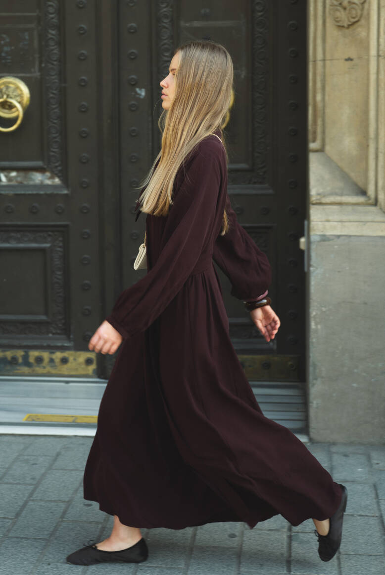 Fular Yaka Elbise Burgonya - 4