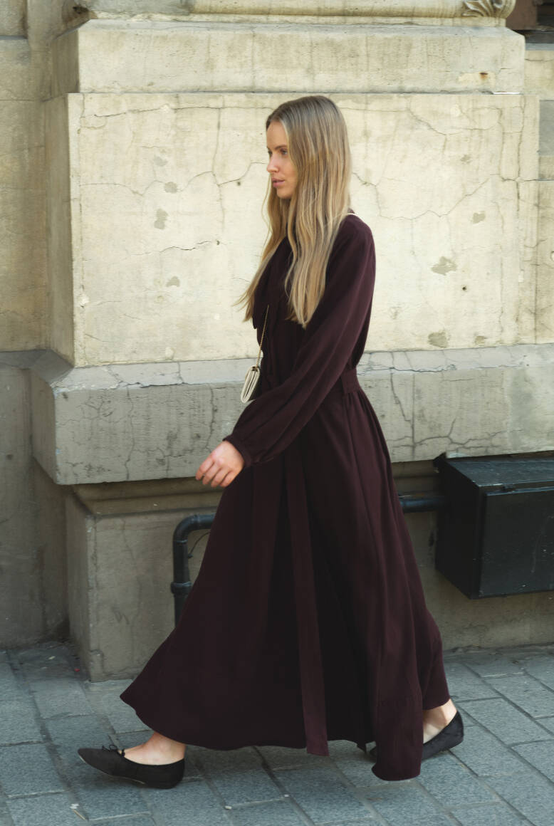 Fular Yaka Elbise Burgonya - 6