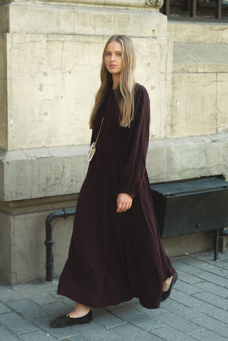 Fular Yaka Elbise Burgonya - 2