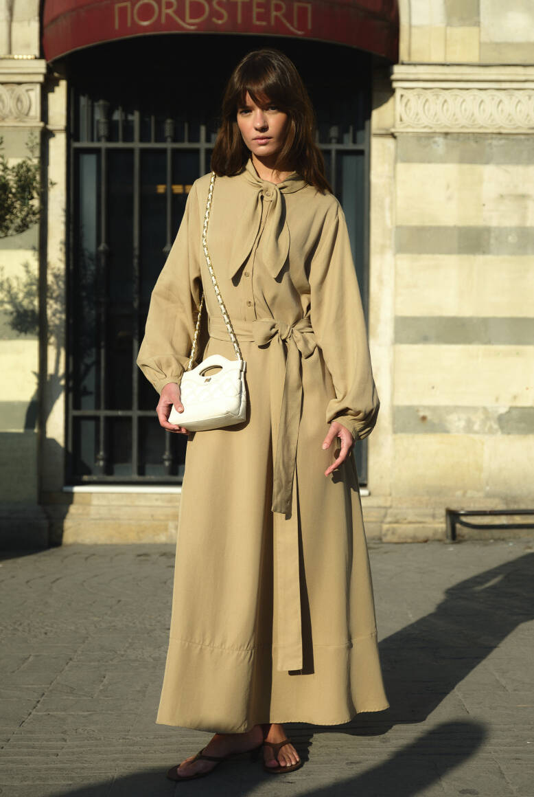 Fular Yaka Elbise Çağla Yeşili - 1