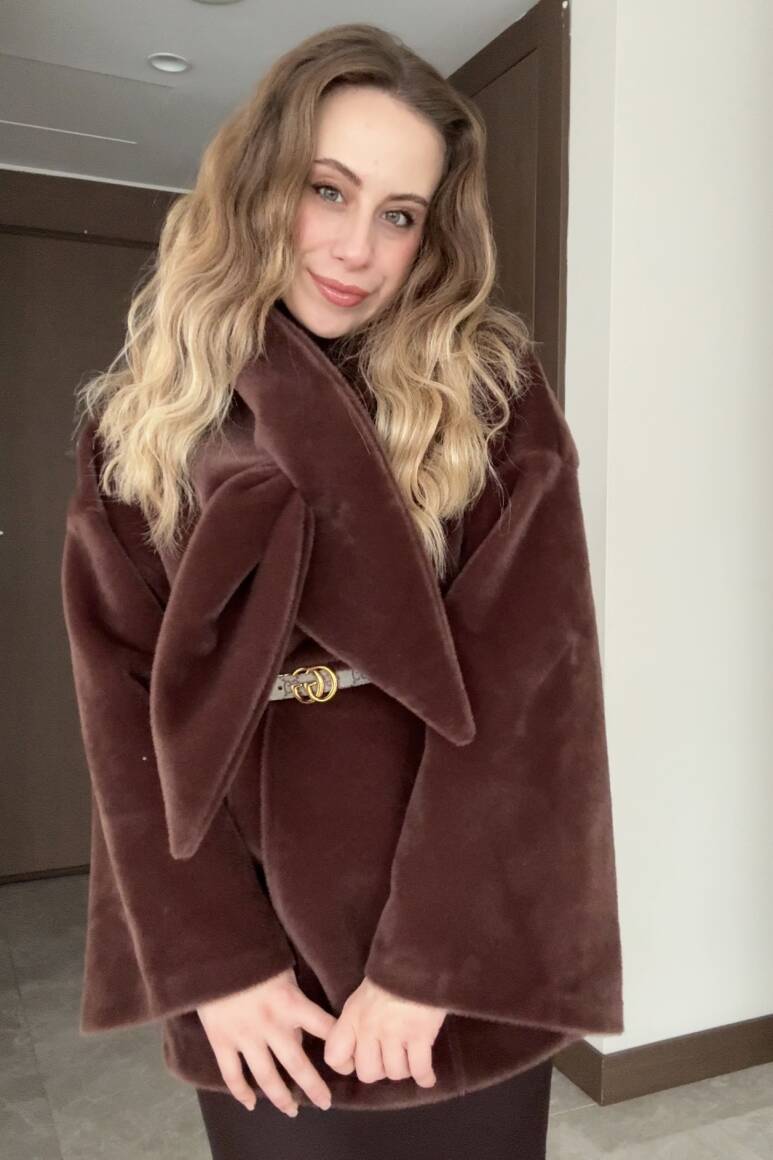 Fularlı Oturtmalı Midi Fox Kaban Acı Kahve - 7