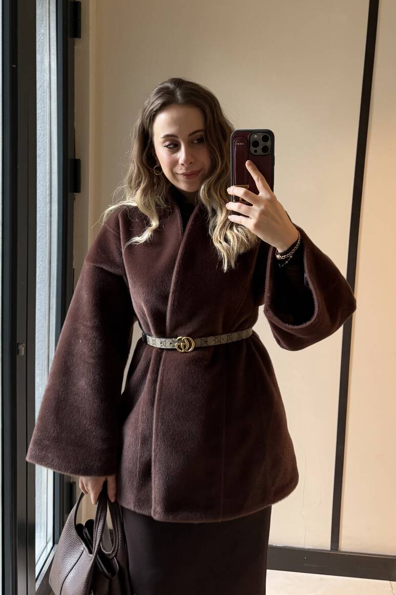 Fularlı Oturtmalı Midi Fox Kaban Acı Kahve - 8