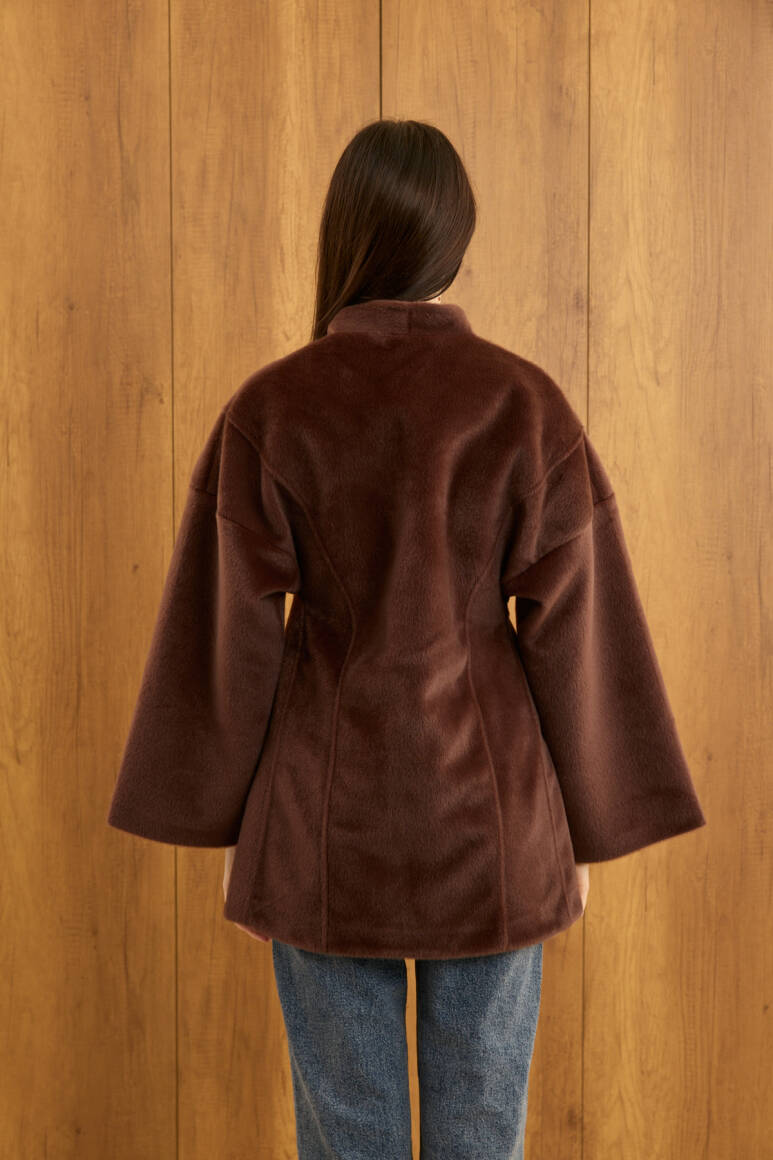 Fularlı Oturtmalı Midi Fox Kaban Acı Kahve - 4