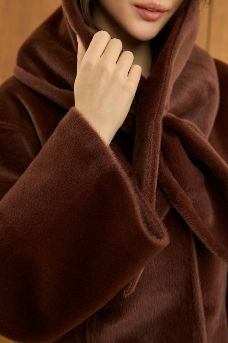 Fularlı Oturtmalı Midi Fox Kaban Acı Kahve - 6