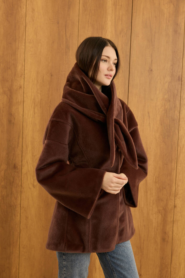 Fularlı Oturtmalı Midi Fox Kaban Acı Kahve - 3