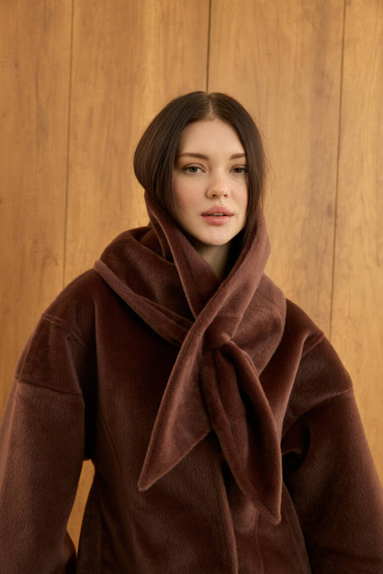 Fularlı Oturtmalı Midi Fox Kaban Acı Kahve - 5