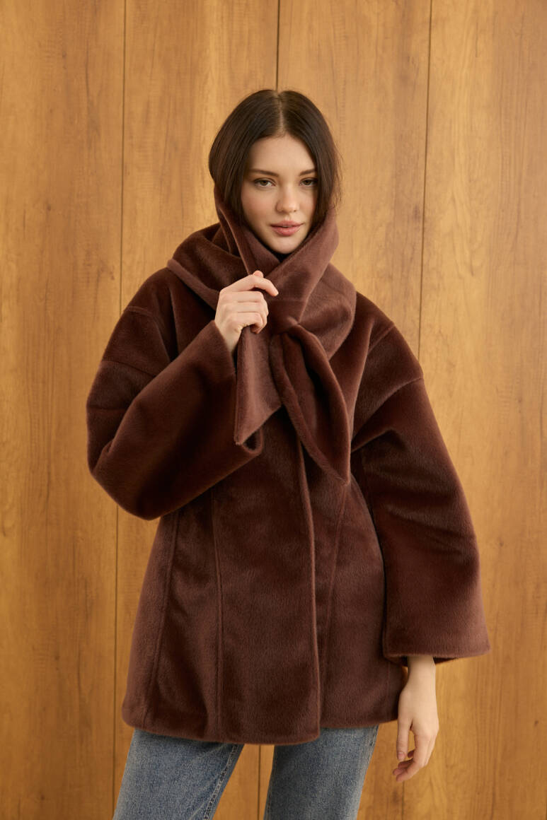 Fularlı Oturtmalı Midi Fox Kaban Acı Kahve - 2