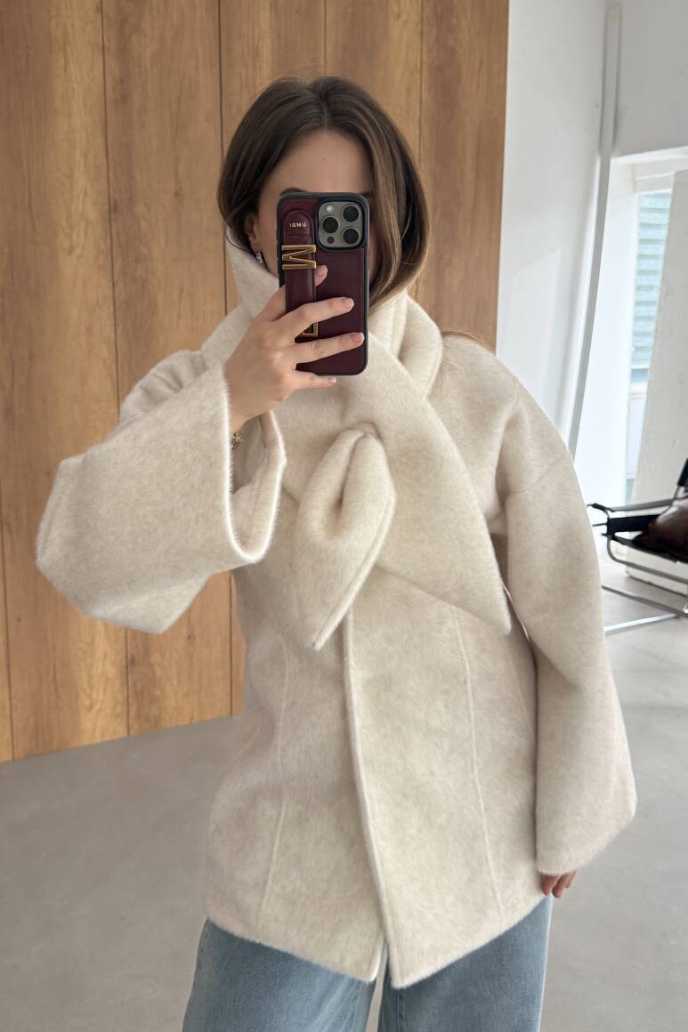 Fularlı Oturtmalı Midi Fox Kaban Bej - 10