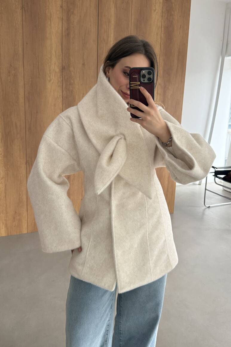 Fularlı Oturtmalı Midi Fox Kaban Bej - 11