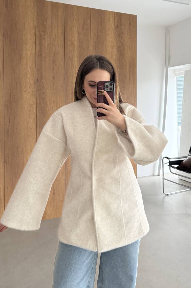 Fularlı Oturtmalı Midi Fox Kaban Bej - 12