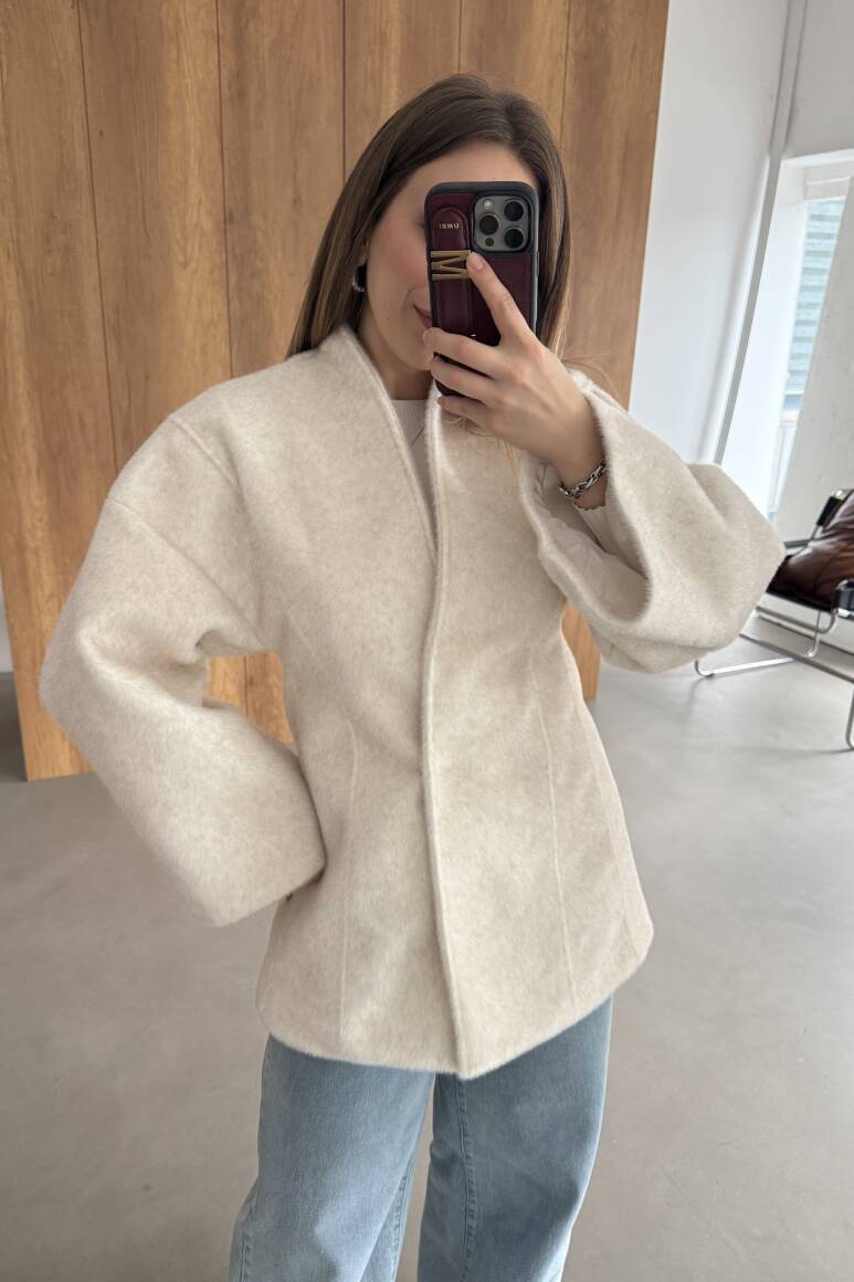 Fularlı Oturtmalı Midi Fox Kaban Bej - 13