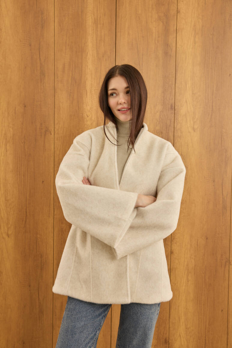 Fularlı Oturtmalı Midi Fox Kaban Bej - 6