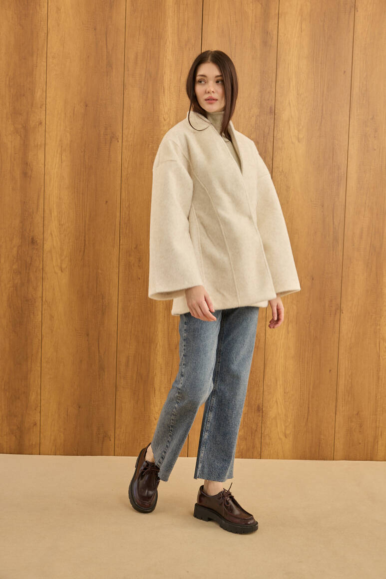 Fularlı Oturtmalı Midi Fox Kaban Bej - 5