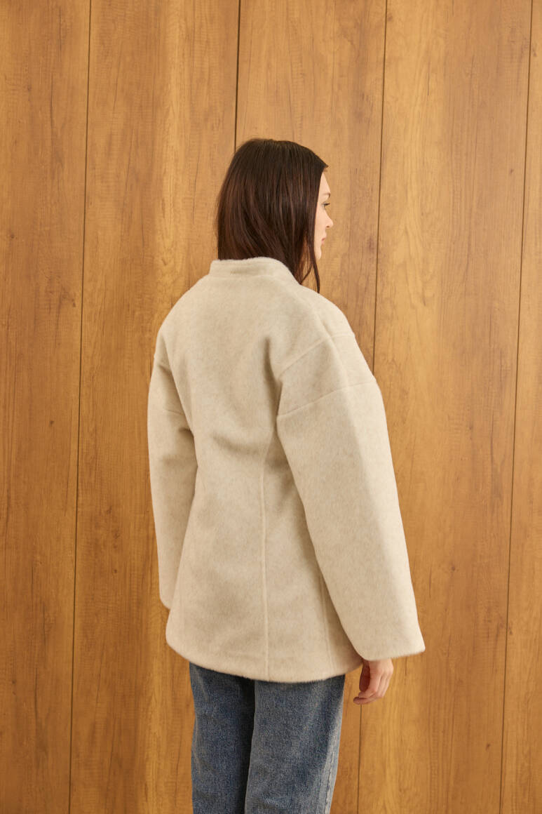 Fularlı Oturtmalı Midi Fox Kaban Bej - 7